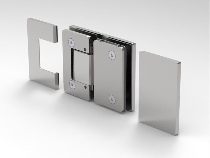 OXFORD Adjustable Polished Chrome Shower Hinge, 180° Glass-Glass, Cover Plates