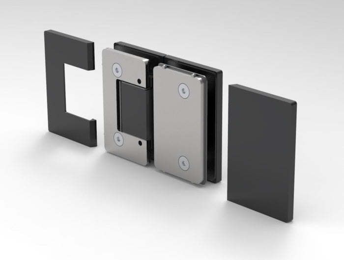 OXFORD Adjustable Polished Chrome Shower Hinge, 180° Glass-Glass, Cover Plates